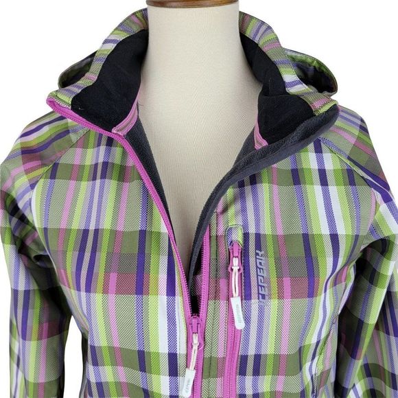 Icepeak Multi Color Plaid Zip Fleece Windproof Skiing Hoodie Jacket Size M - Picture 5 of 9